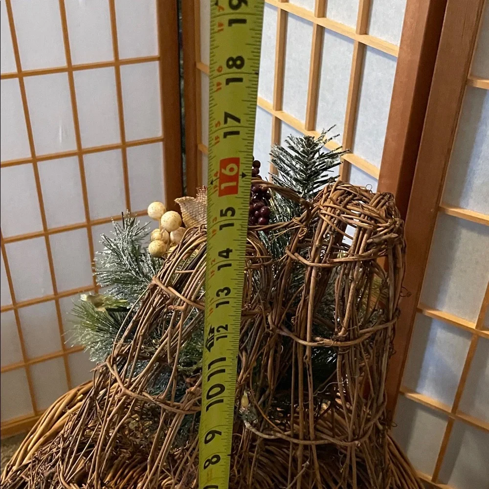 Festive Burlap and Wood Wicker Holiday Bell Decoration